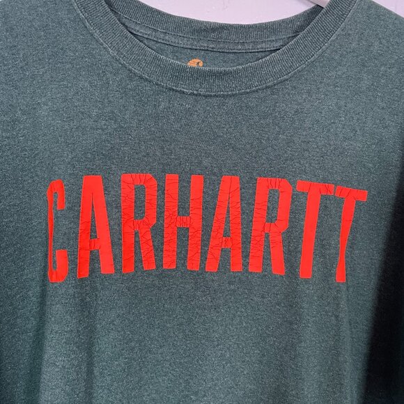 Carhartt Men 3XL Green Orange Cotton Crew Neck Short Sleeve Shirt Original Fit - Picture 6 of 8